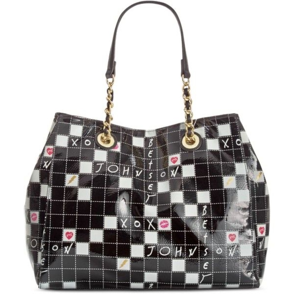 Betsey Johnson Black Checker Board Tote Bag Purse NEW WITH TAG
